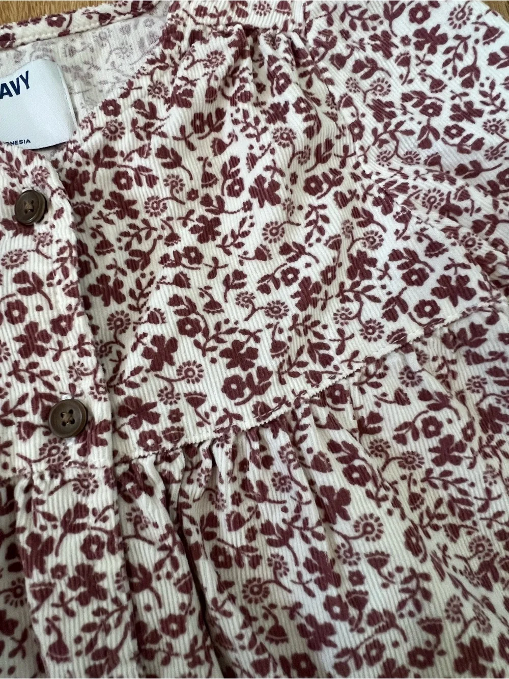 Old Navy Cream Dress with Burgundy Floral Print